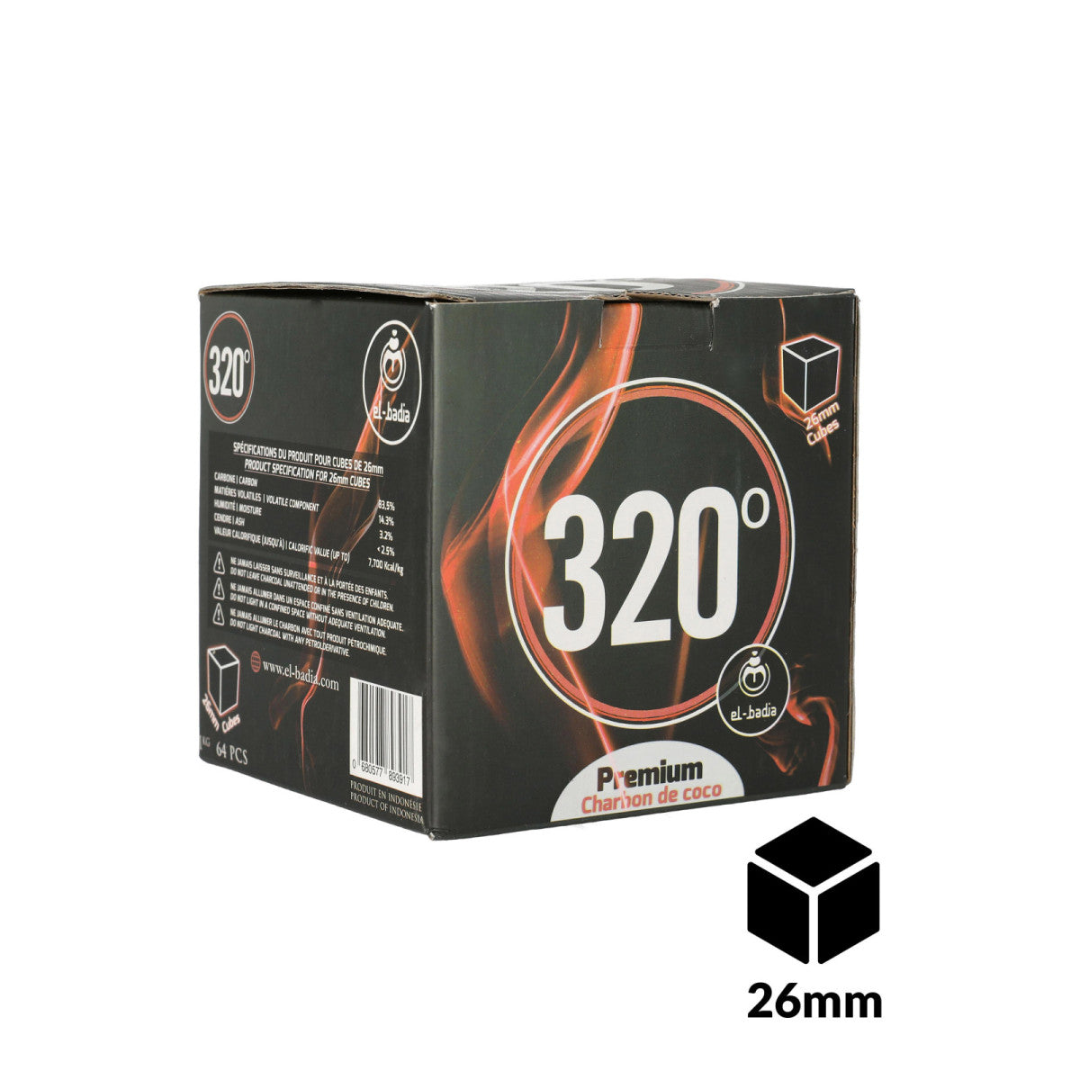 Carboncini Narghilè El-Badia 320° Cubetti 26mm – 1Kg Premium