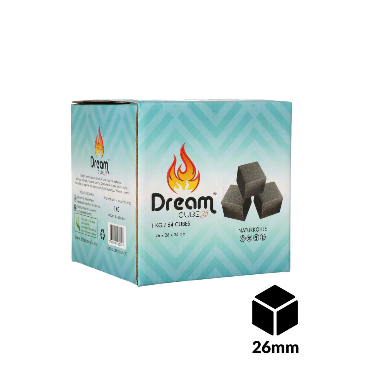 Carboni Narghilè DREAM CUBES 26mm 1KG Naturali in Guscio di Cocco