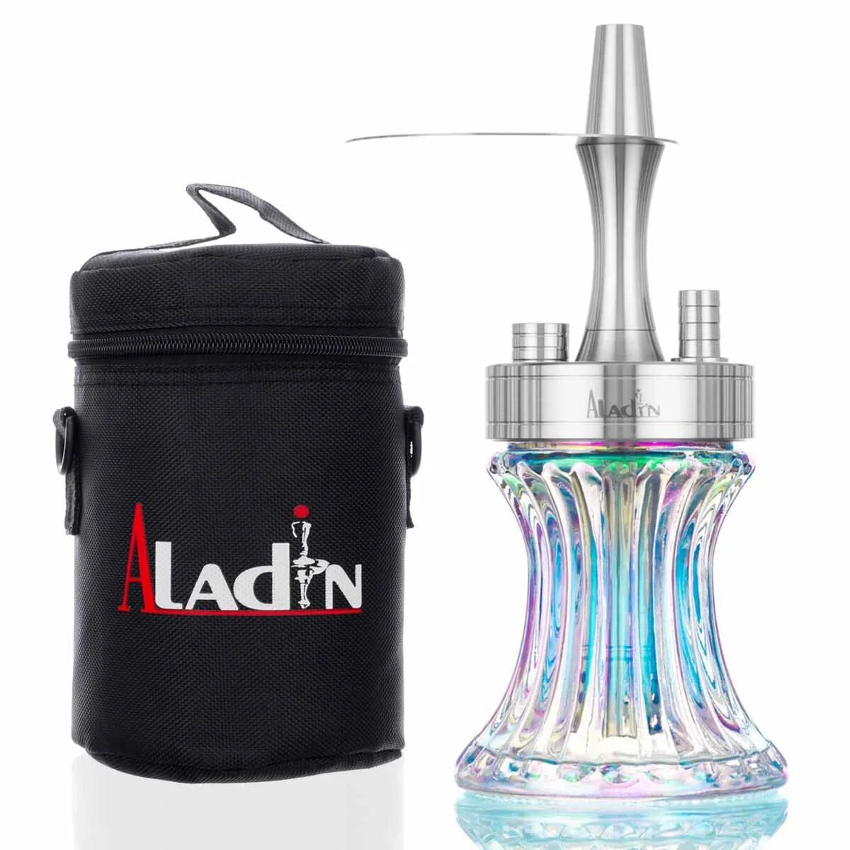 Narghilè Aladin 2 GO Shiny Clear – 23cm Acciaio Inox & Vetro
